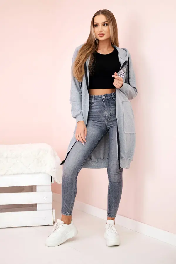 Kesi Kesi Women's longer sweatshirt with hood and zipper grey