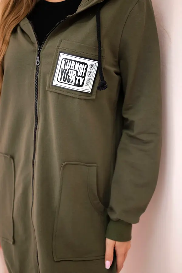 Kesi Kesi Women's longer sweatshirt with hood and zipper khaki