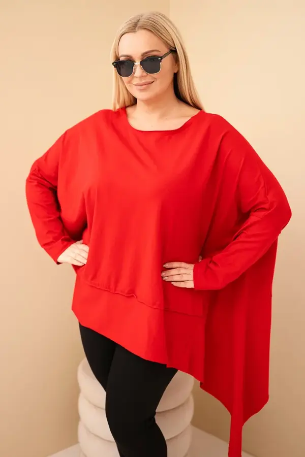 Kesi Włoski Kesi Women's Plus Size tunic made of cotton with an asymmetrical hem red