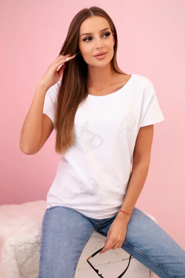 Kesi Kesi Women's short-sleeve blouse with rhinestones white