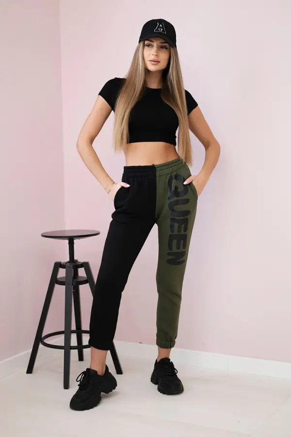 Kesi Kesi Women's sweatpants with QUEEN inscription khaki