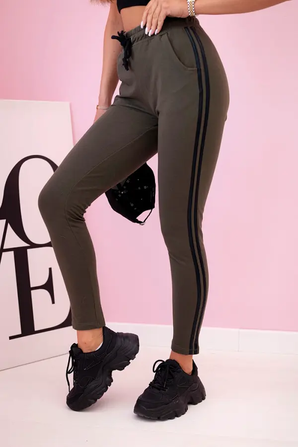 Kesi Kesi Women's sweatpants with stripes and a drawstring at the waist khaki