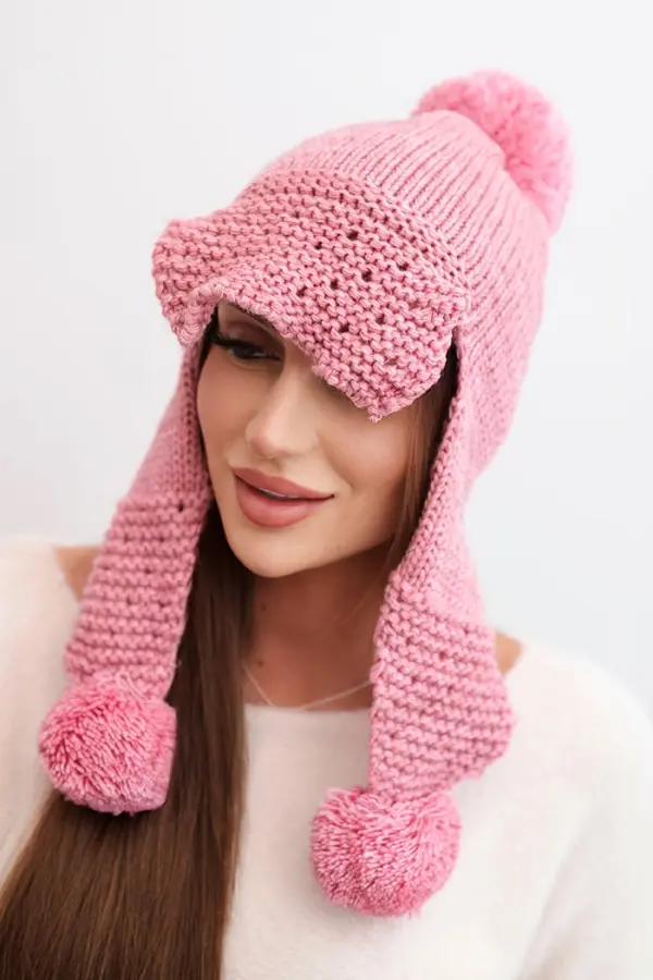 Kesi Kesi Women's winter cap with wool, visor and pom-poms K475 pink