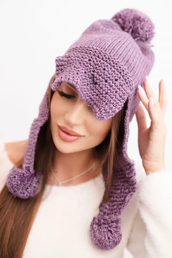 Kesi Kesi Women's winter cap with wool, visor, and pom-poms K475 purple