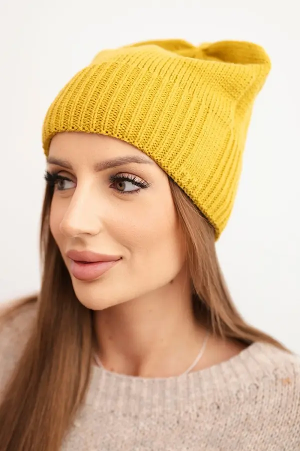 Kesi Kesi Women's winter hat made of wool with a classic ribbed knit K444 mustard