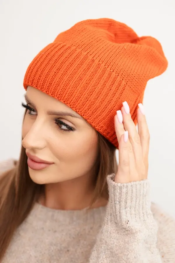 Kesi Kesi Women's winter hat made of wool with a classic ribbed knit K444 orange