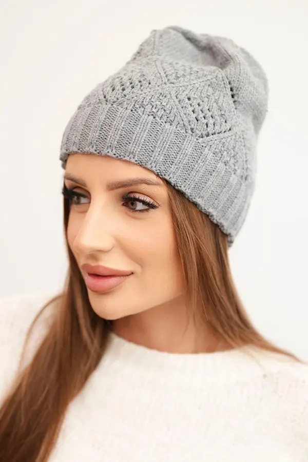 Kesi Kesi Women's winter hat made of wool with a geometric pattern K479 gray