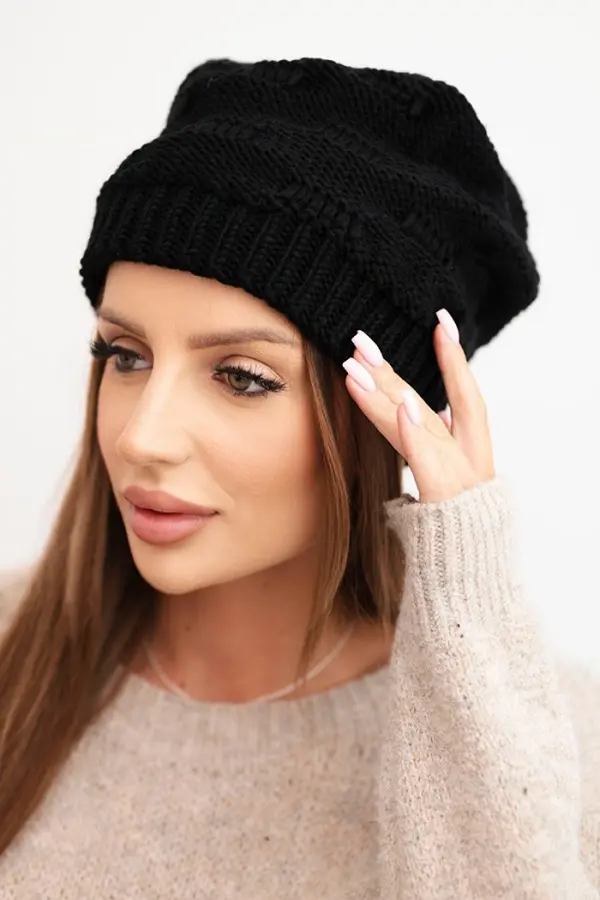Kesi Kesi Women's winter hat made of wool with decorative weave K451 black