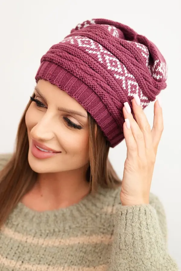 Kesi Kesi Women's winter hat with pattern and wool K425 dark purple