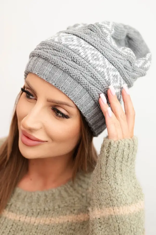 Kesi Kesi Women's winter hat with pattern and wool K425 gray