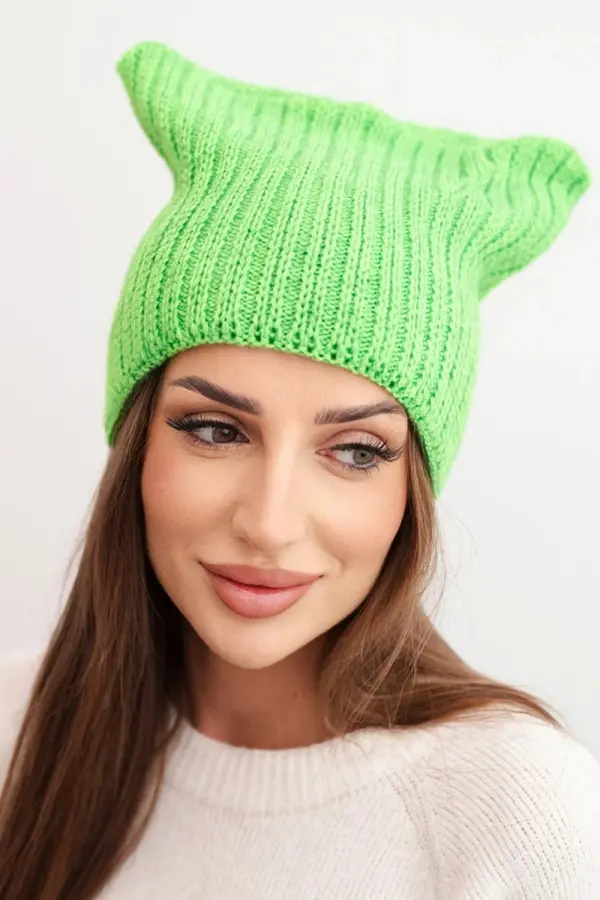 Kesi Kesi Women's winter hat with wool in a cat-style design made of ribbed knit K419 green