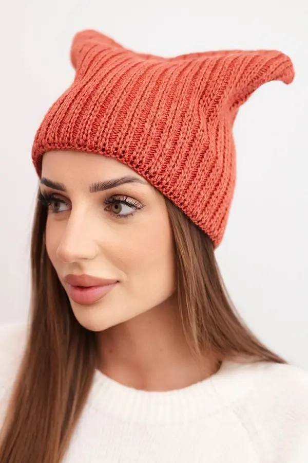 Kesi Kesi Women's winter hat with wool in a cat style made of ribbed knit K419 rusty