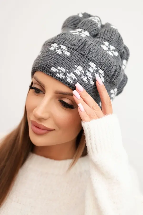 Kesi Kesi Women's winter knitted hat with snowflake pattern K463 graphite