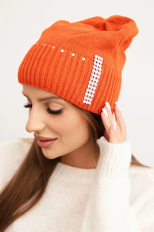 Kesi Kesi Women's winter wool hat with rhinestones K453 orange