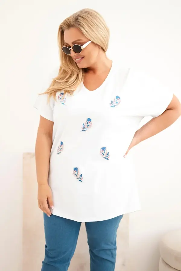 Kesi Kesi ženska bluza za večje številke s perjem, bela
