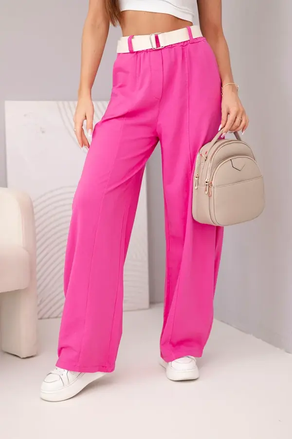 Kesi Włoski Kesi ženske široke hlače s pasom roza