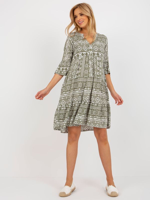 Fashionhunters Khaki boho pattern dress with frill SUBLEVEL