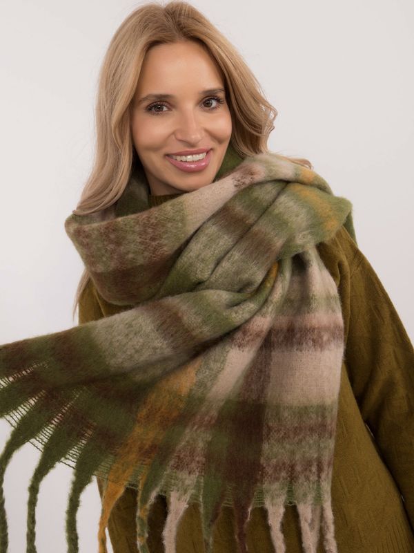 Fashionhunters Khaki-dark yellow women's fringed scarf