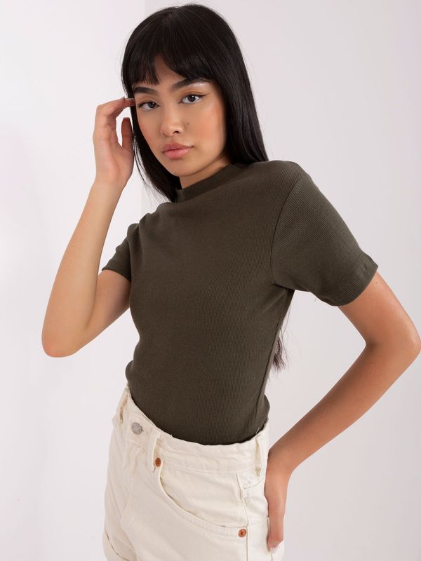 Fashionhunters Khaki fitted ribbed blouse