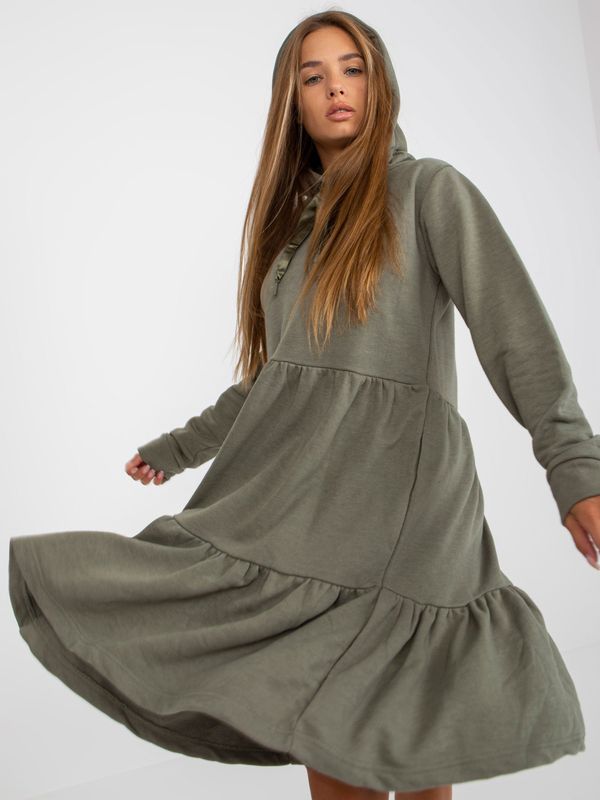 Fashionhunters Khaki flared sweatshirt dress with FRESH MADE ruffle