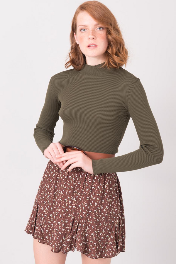 Fashionhunters Khaki kratka rebrasta turtleneck BSL