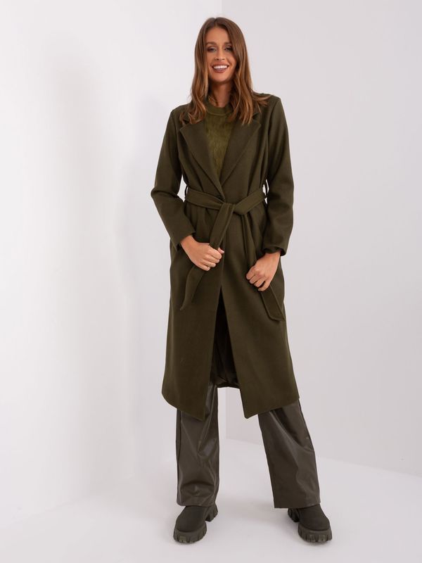 Fashionhunters Khaki long coat with belt OH BELLA