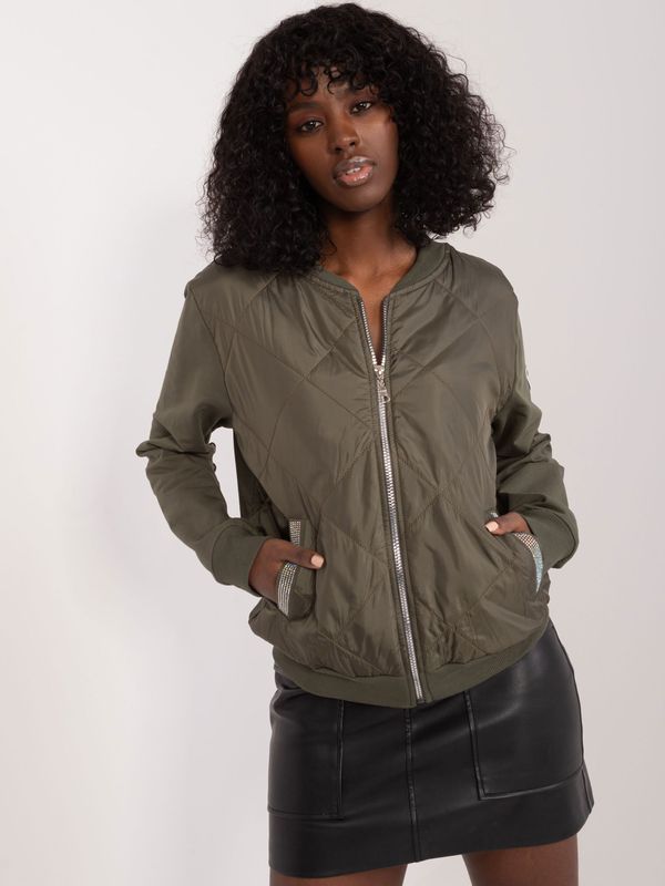 Fashionhunters Khaki quilted bomber jacket sweatshirt with patch