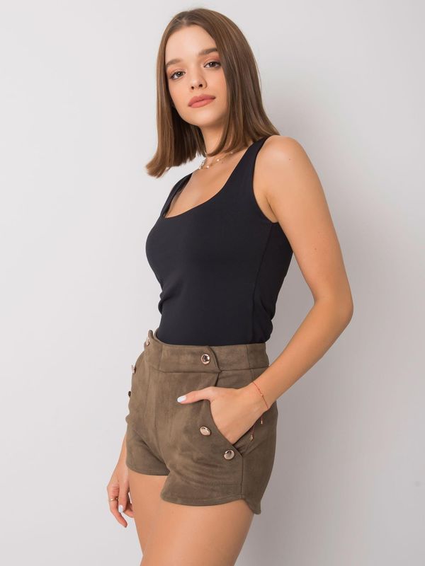 Fashionhunters Khaki shorts RUE PARIS in imitation suede