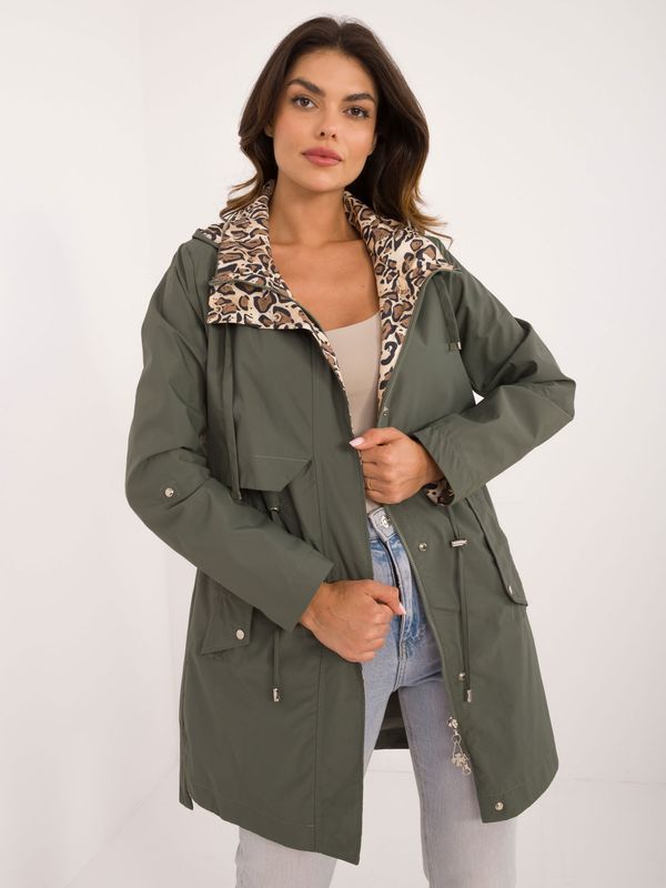 Fashionhunters Khaki transitional jacket with drawstring