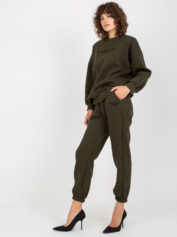 Fashionhunters Khaki two-piece tracksuit with inscriptions