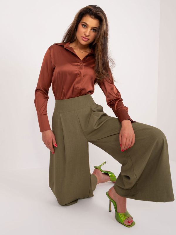 Fashionhunters Khaki wide fabric pants