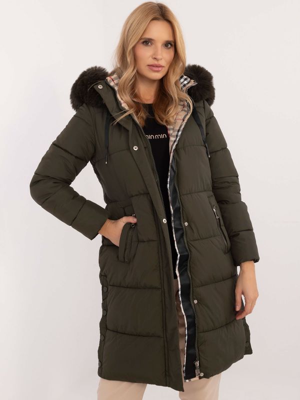 Fashionhunters Khaki winter jacket with detachable hood