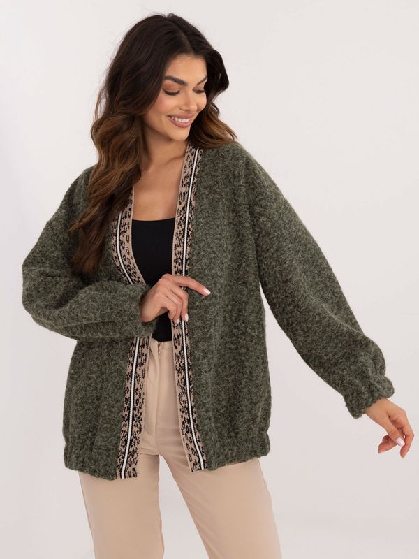 Fashionhunters Khaki women's cardigan with hem