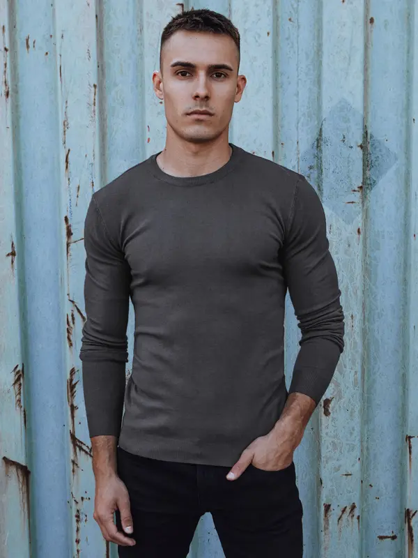 DStreet Klasični moški pulover, temno siv