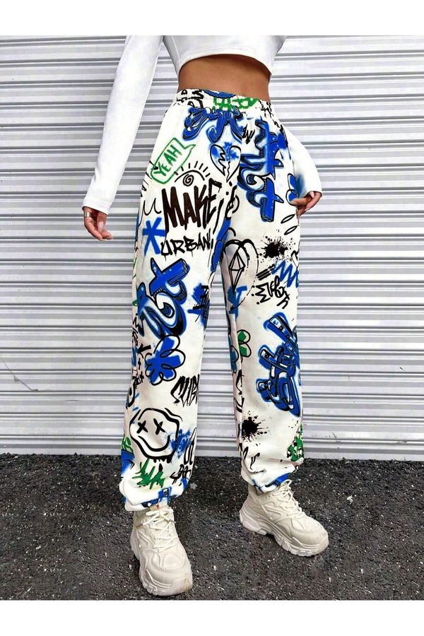 Know Know Coolane Text Graphic Print Elastic Waist Sweatpants yes Blue