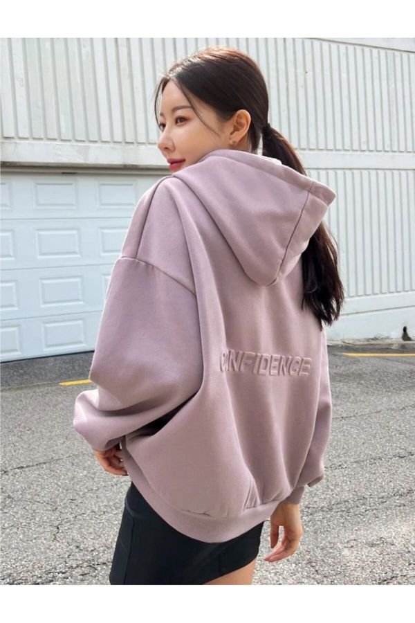Know Know Women's Lilac Purple Confidence Printed Hoodie with Sweatshirt.