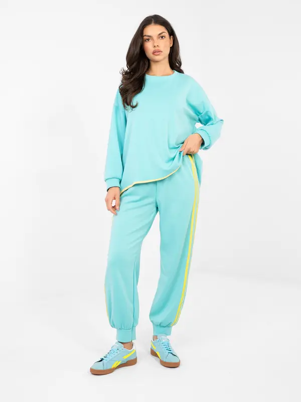 RUE PARIS Komplet trenirke barve mint z velikim puloverjem