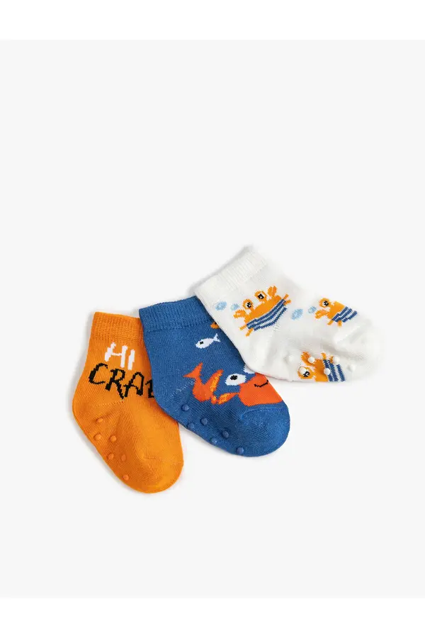 Koton Koton 3-Piece Socks Set Crab Patterned Cotton