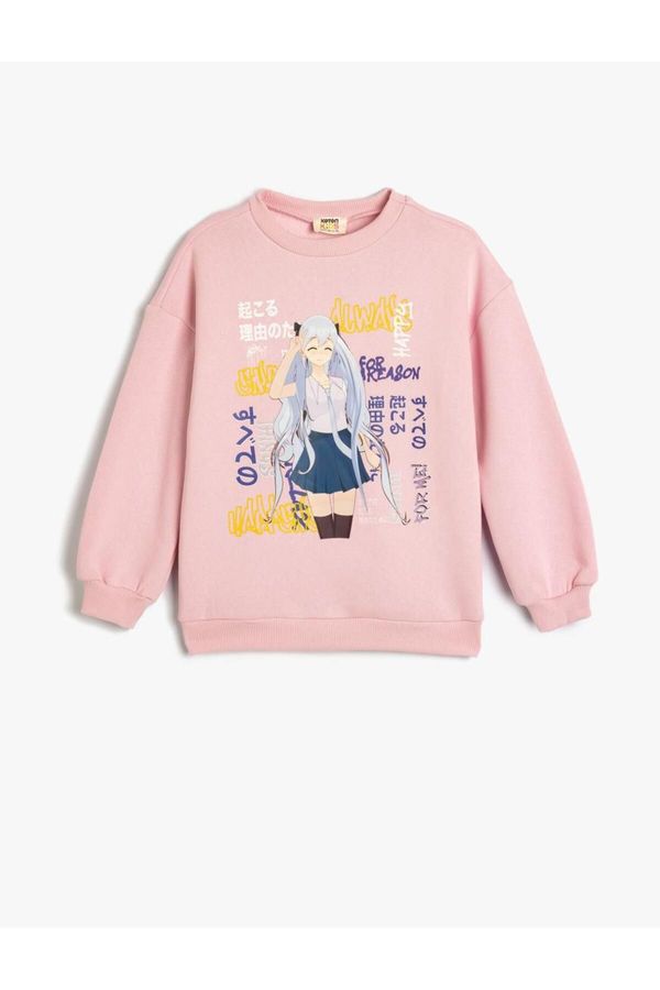 Koton Koton Anime Printed Sweatshirt Ribbed Long Sleeve Crew Neck