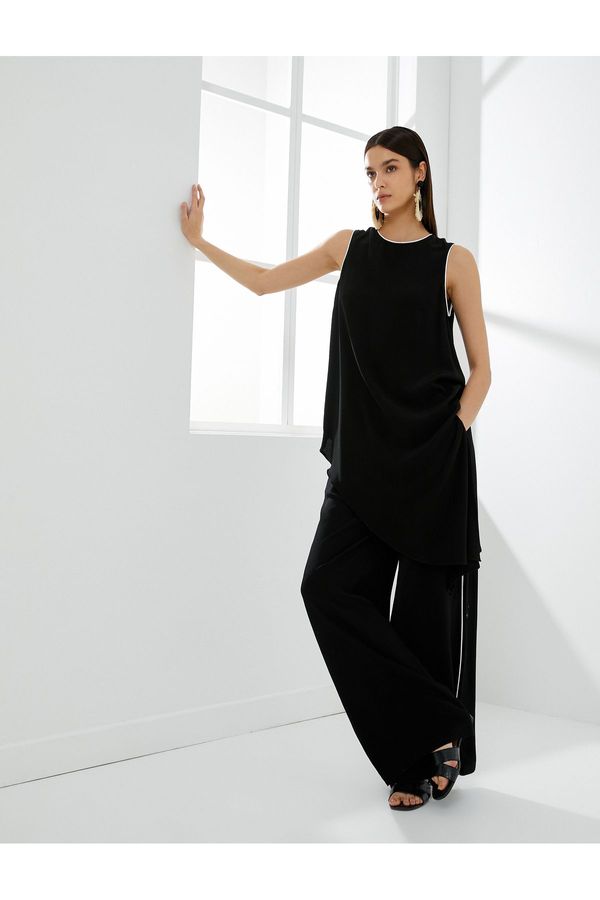 Koton Koton Asymmetric Blouse Sleeveless Contrast Piping Detailed