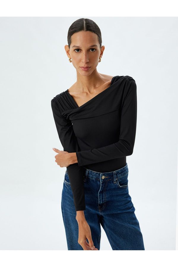 Koton Koton Asymmetrical Collar Blouse Long Sleeve Slim Fit