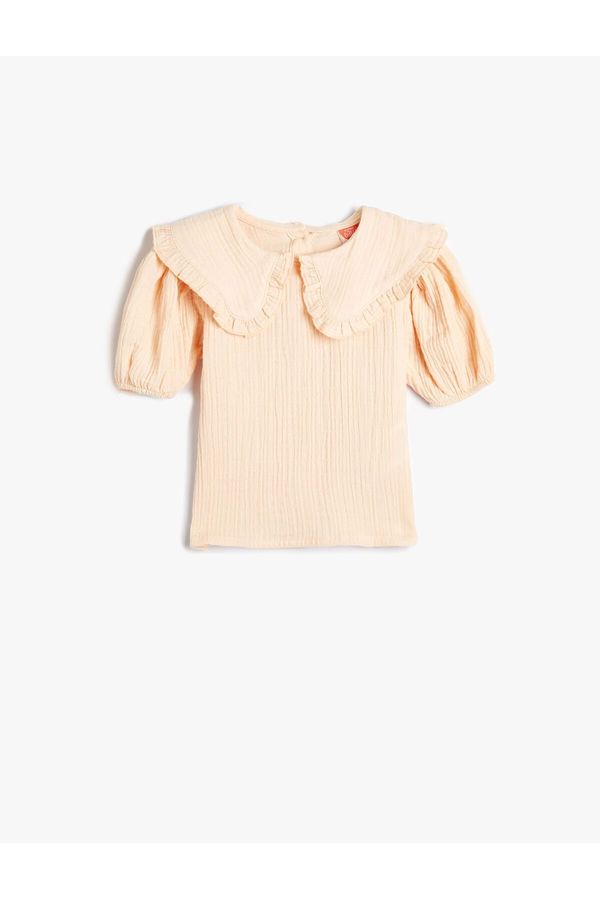 Koton Koton Baby Collar Blouse Muslin Fabric Ruffle Detailed Short Sleeve