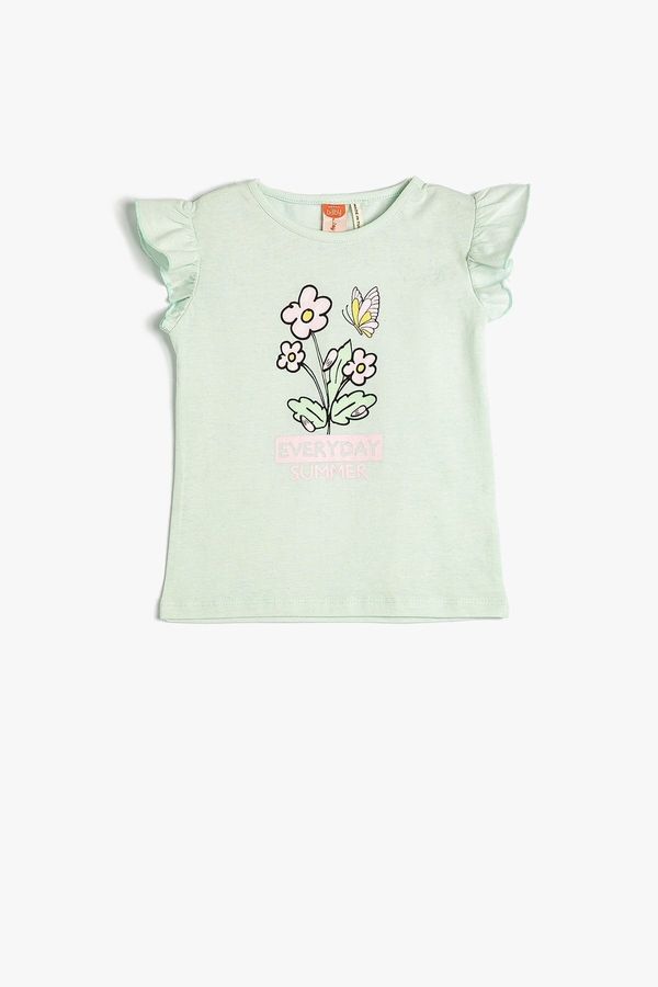 Koton Koton Baby Girl Crew Neck Sleeveless Frilly Floral Printed T-Shirt 3smg30019ak