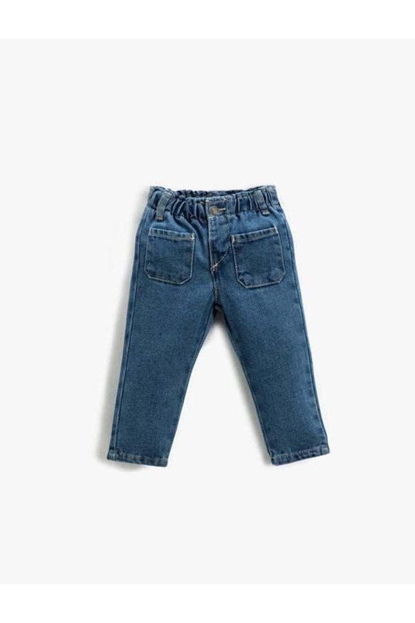 Koton Koton Baby Girl Jeans Pants with Double Pocket Detail Elastic Waist.