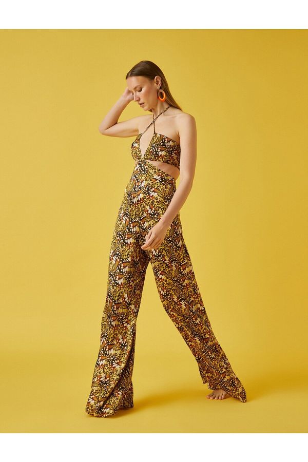 Koton Koton Barbell Window Detail Patterned Jumpsuit