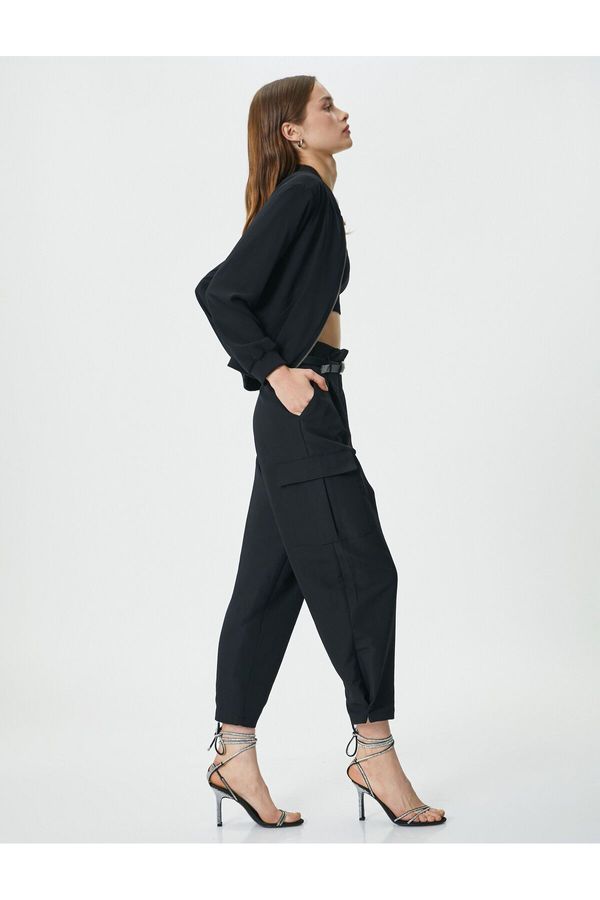 Koton Koton Barrel Fit Trousers High Waist Relaxed Fit Cargo Pocket