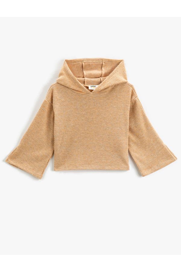 Koton Koton Basic Crop Hooded Sweatshirt Soft Textured Ribbed Wide Sleeves