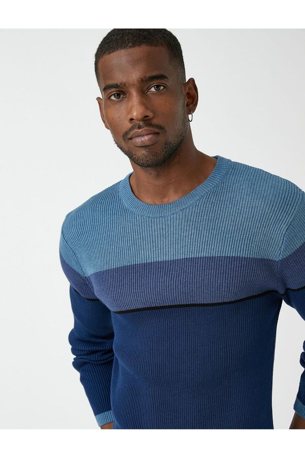 Koton Koton Basic Knitwear Sweater Crew Neck Color Block