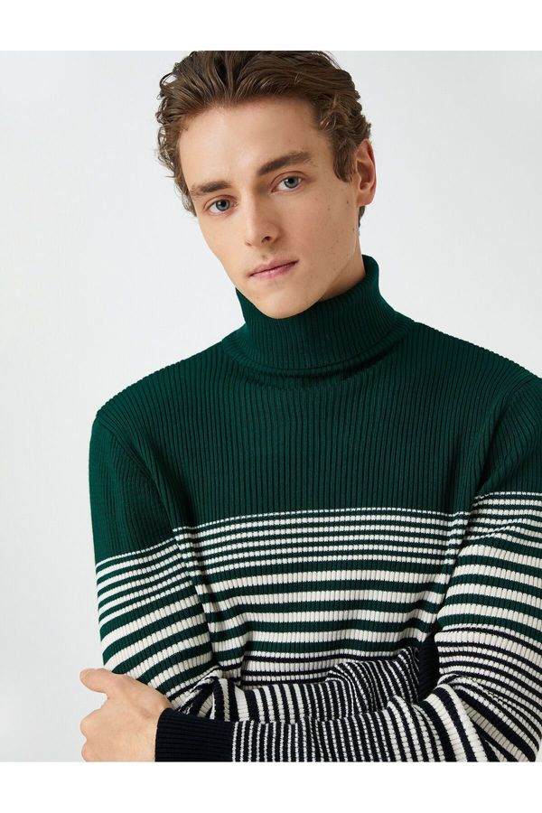 Koton Koton Basic Knitwear Sweater Turtleneck Color Block Slim Fit