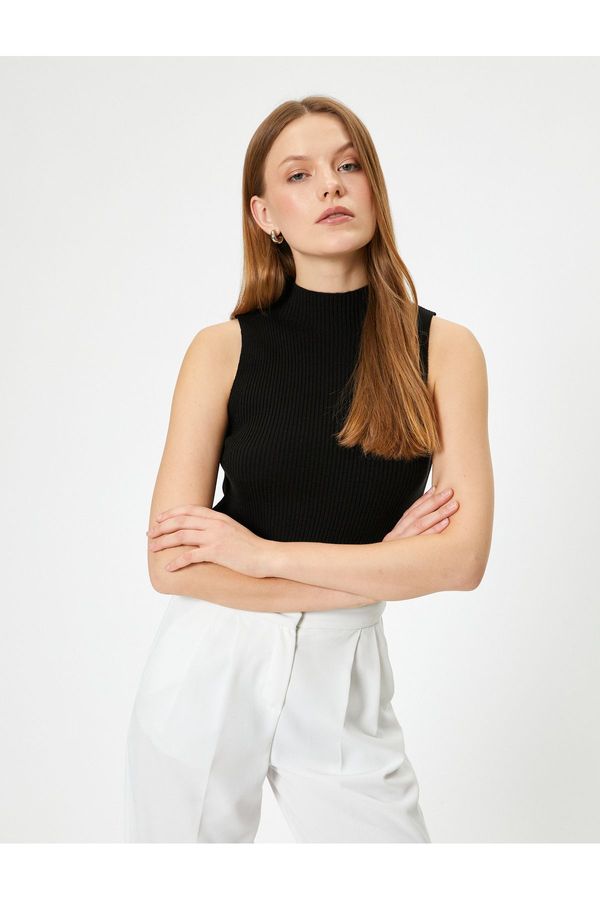 Koton Koton Basic Sleeveless Top Stand Collar Ribbed